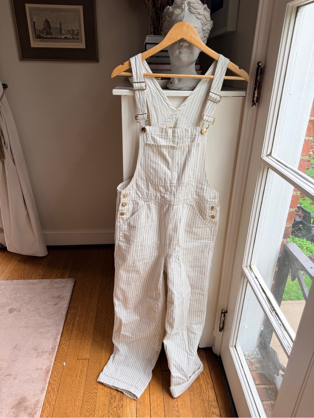 Madewell Ivory Pinstripe Denim Overalls